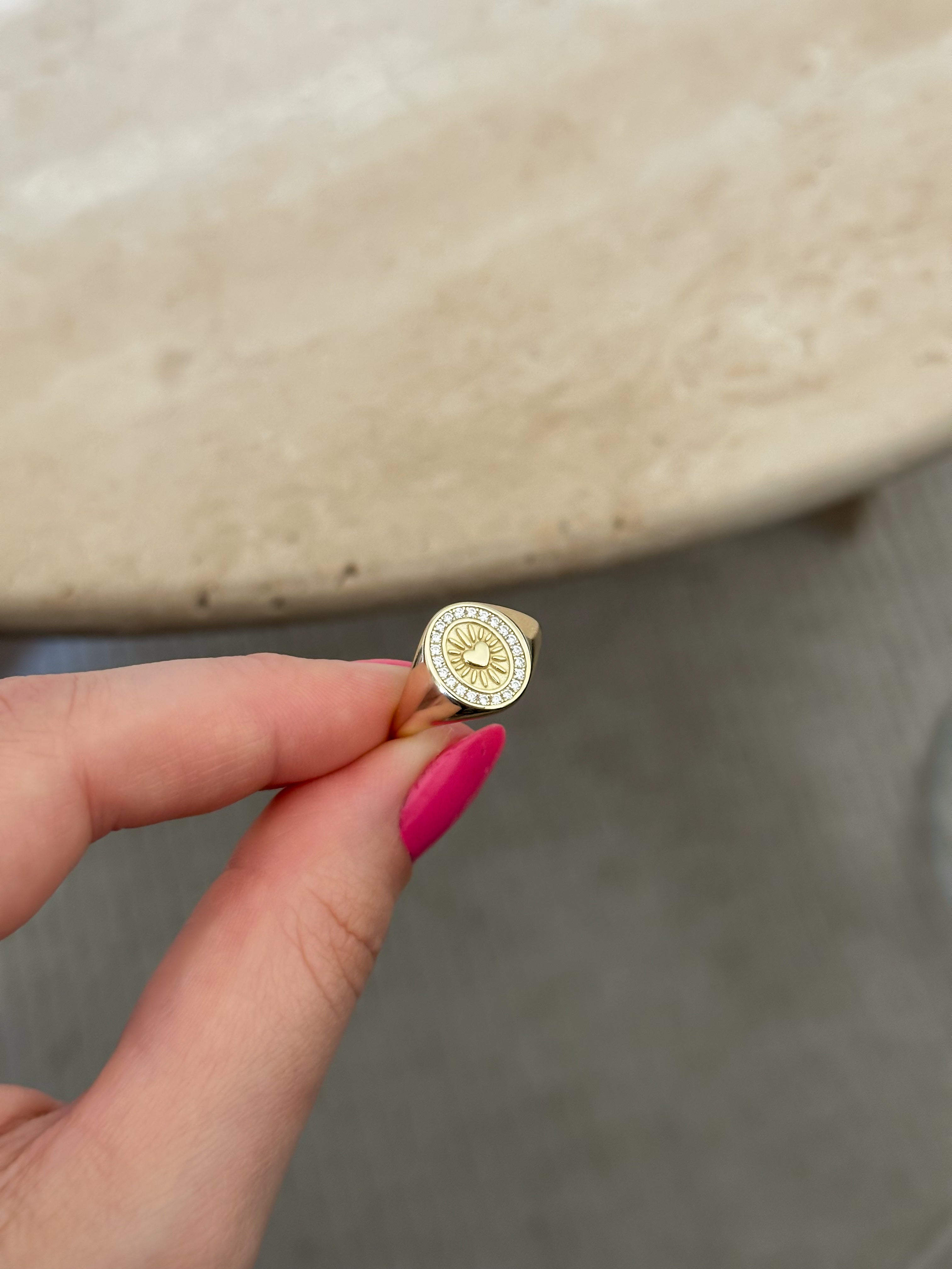 925 | Taşlı Kalp Plaka Yüzük