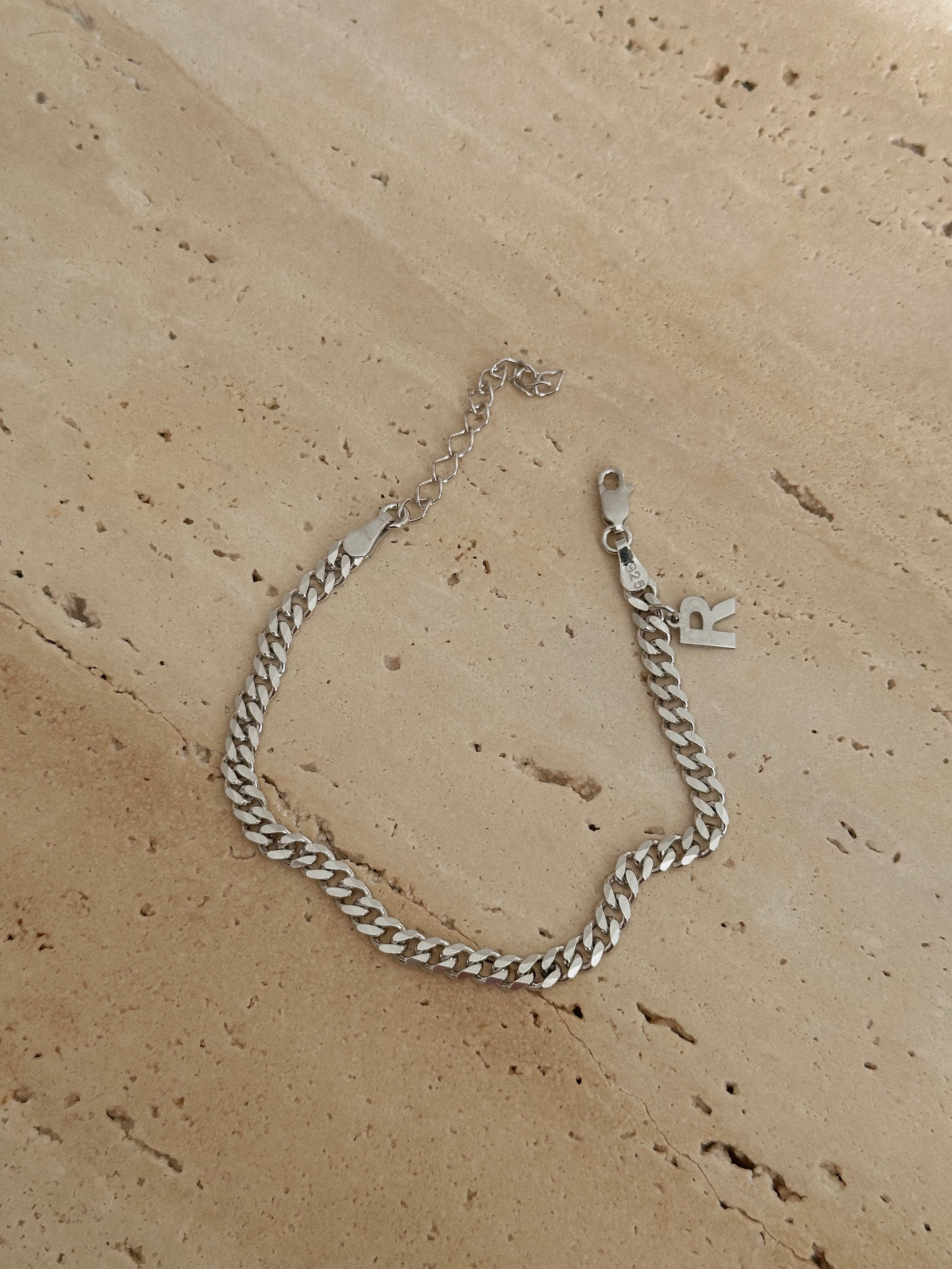 925 Gümüş | Harfli Bold Zincir Bileklik