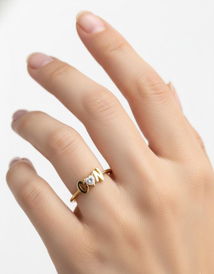 925 | Kalp Taşlı Harf Yüzük