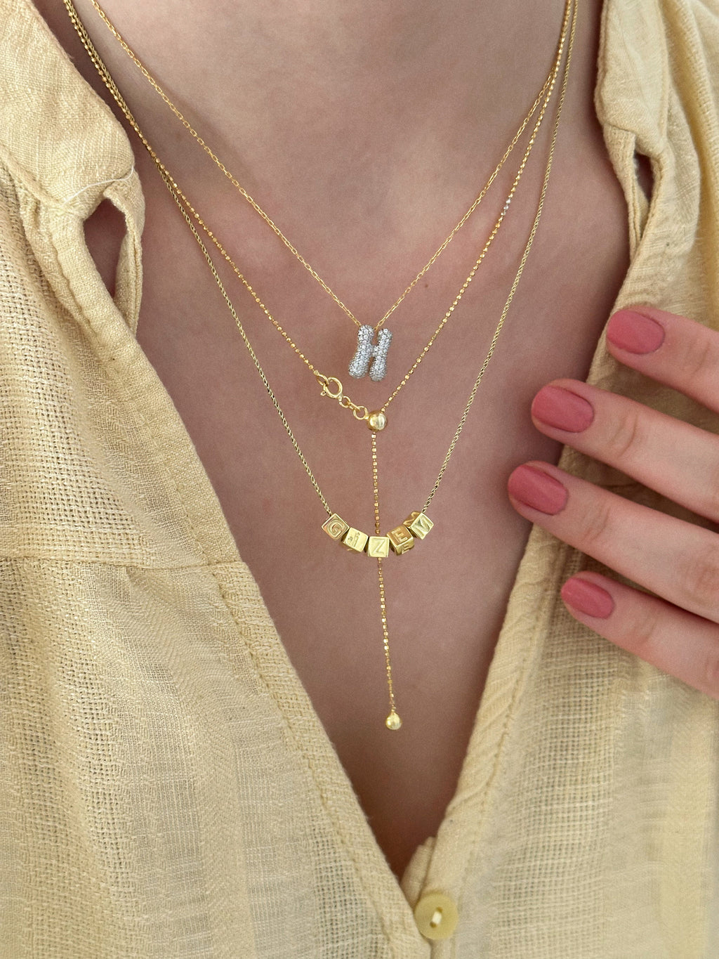 925 | Taşlı Mini Harf Kolye