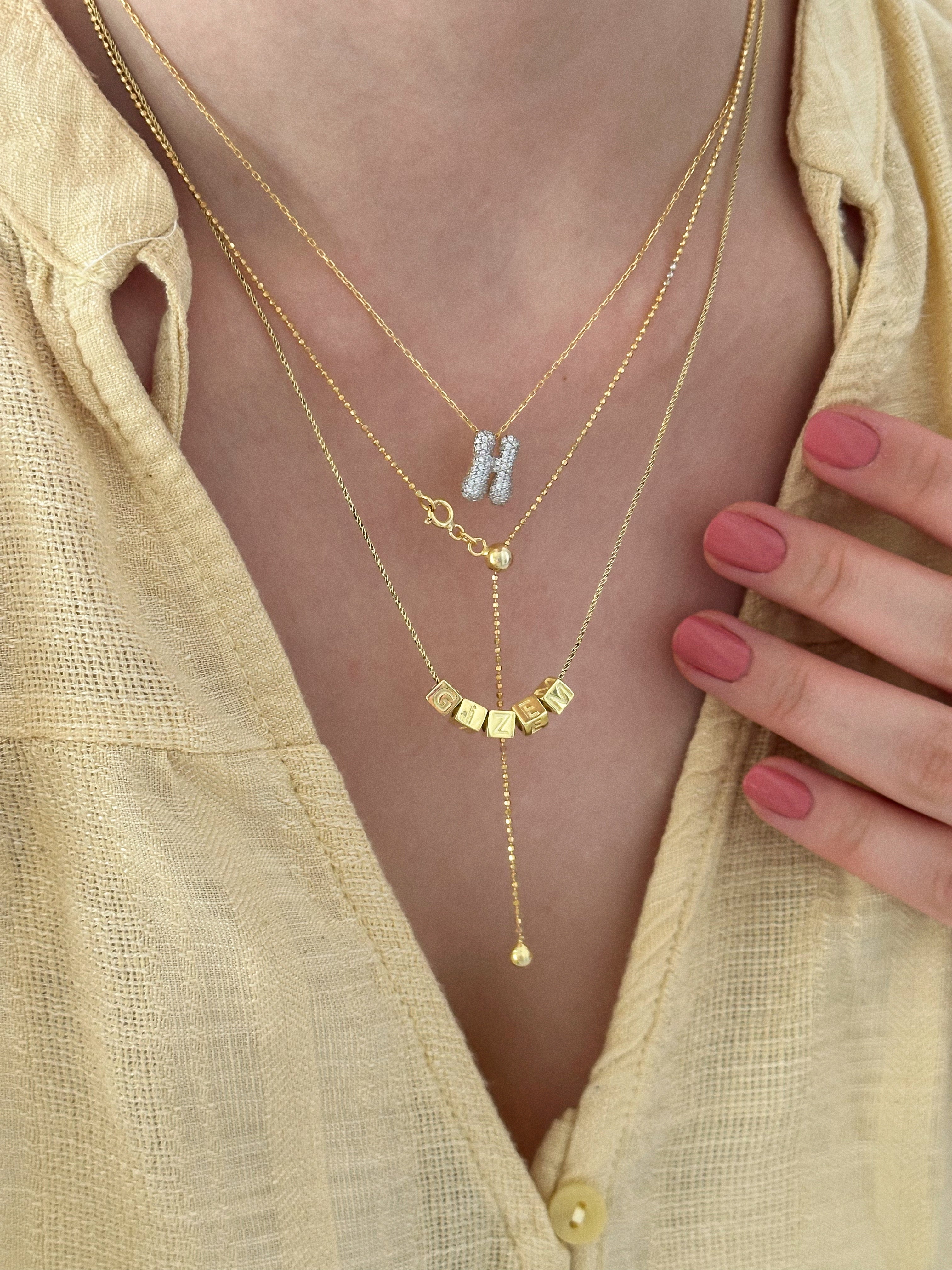 925 | Taşlı Mini Harf Kolye