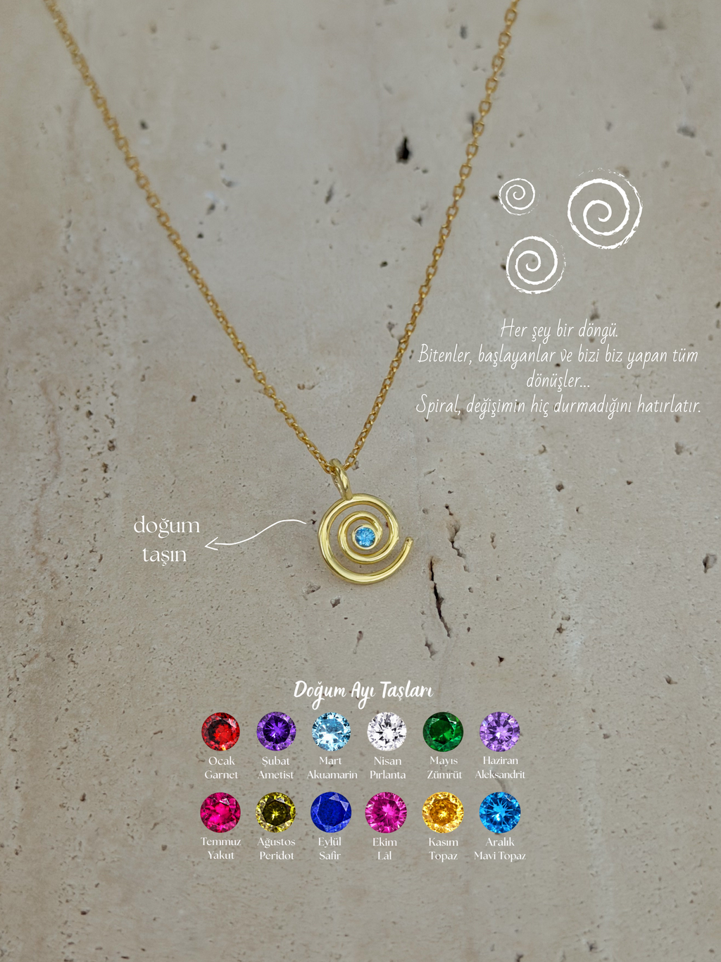 925 | Doğum Taşlı Mini Spiral Kolye