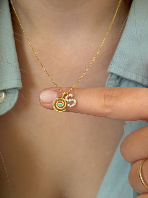 925 | Doğum Taşlı Spiral & Harf Kolye