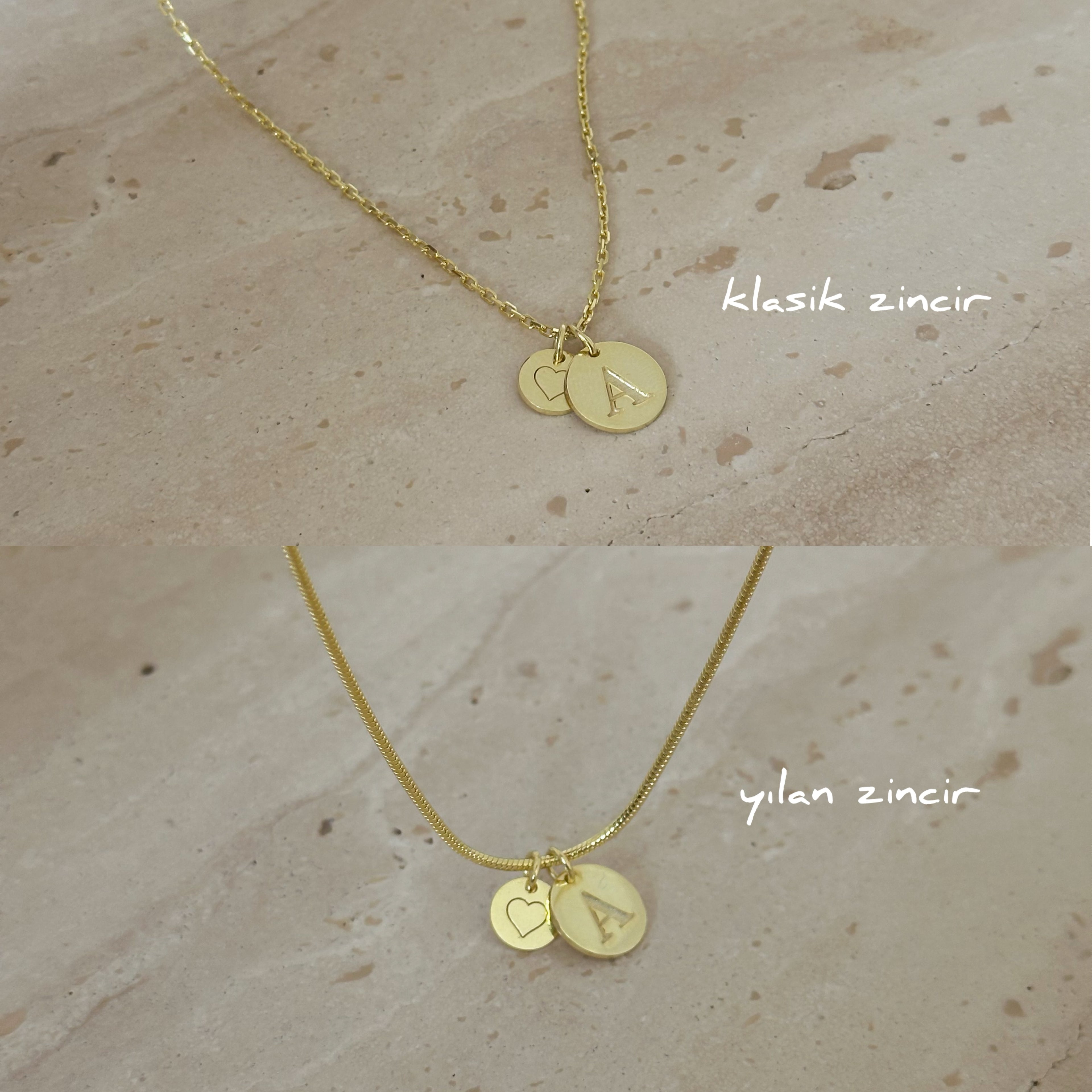 925 | Kalp Detaylı Plaka Harf Kolye