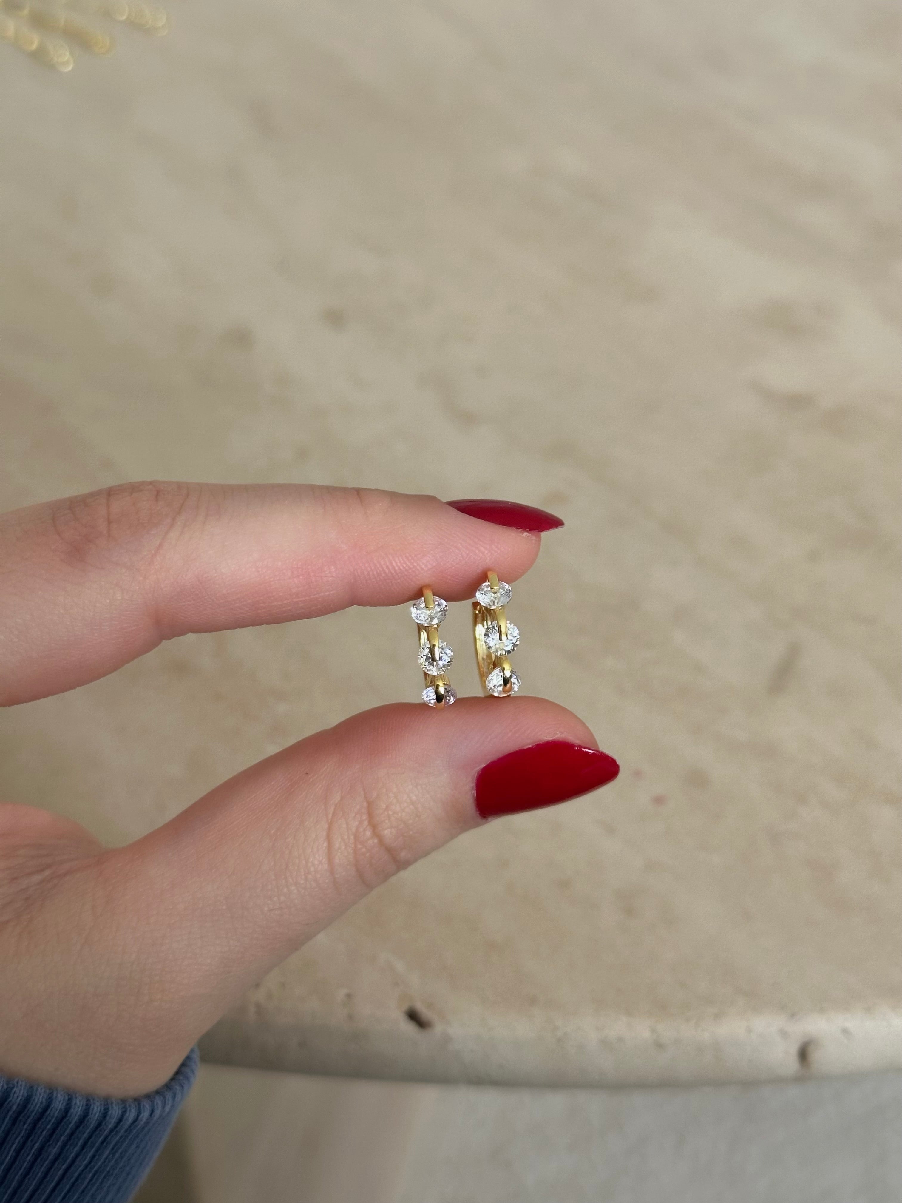 925 | 3 Taşlı Minimal Küpe