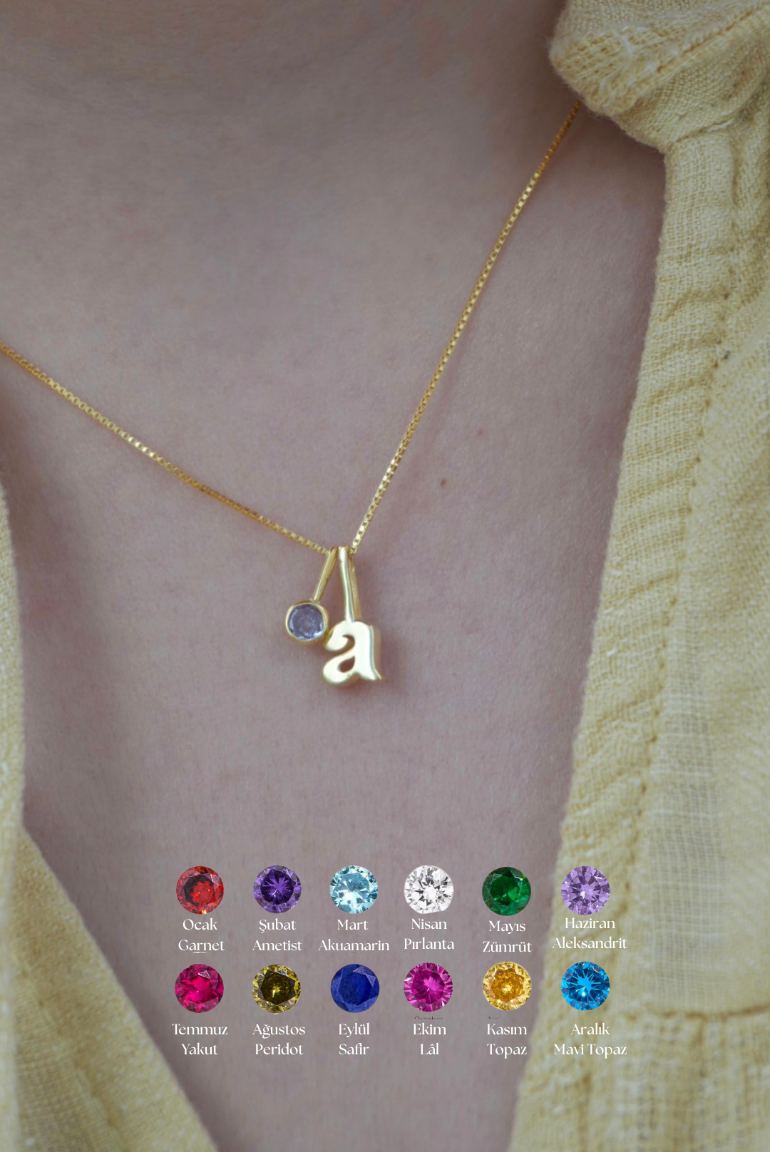 925 | Minimal Doğum Ayı Taşlı Harf Kolye