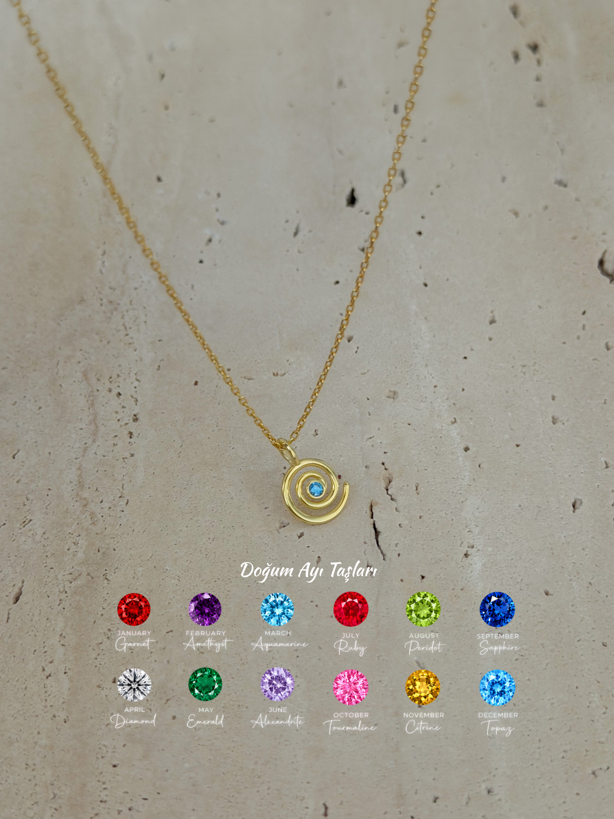 925 | Doğum Taşlı Mini Spiral Kolye