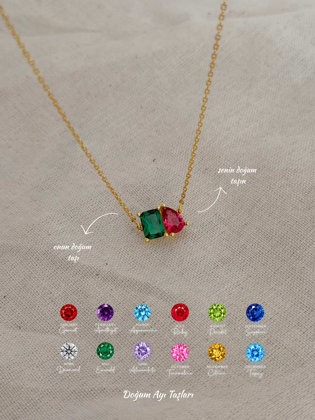 925 | Özel Kesim Doğum Taşlı Sen & Ben Kolye