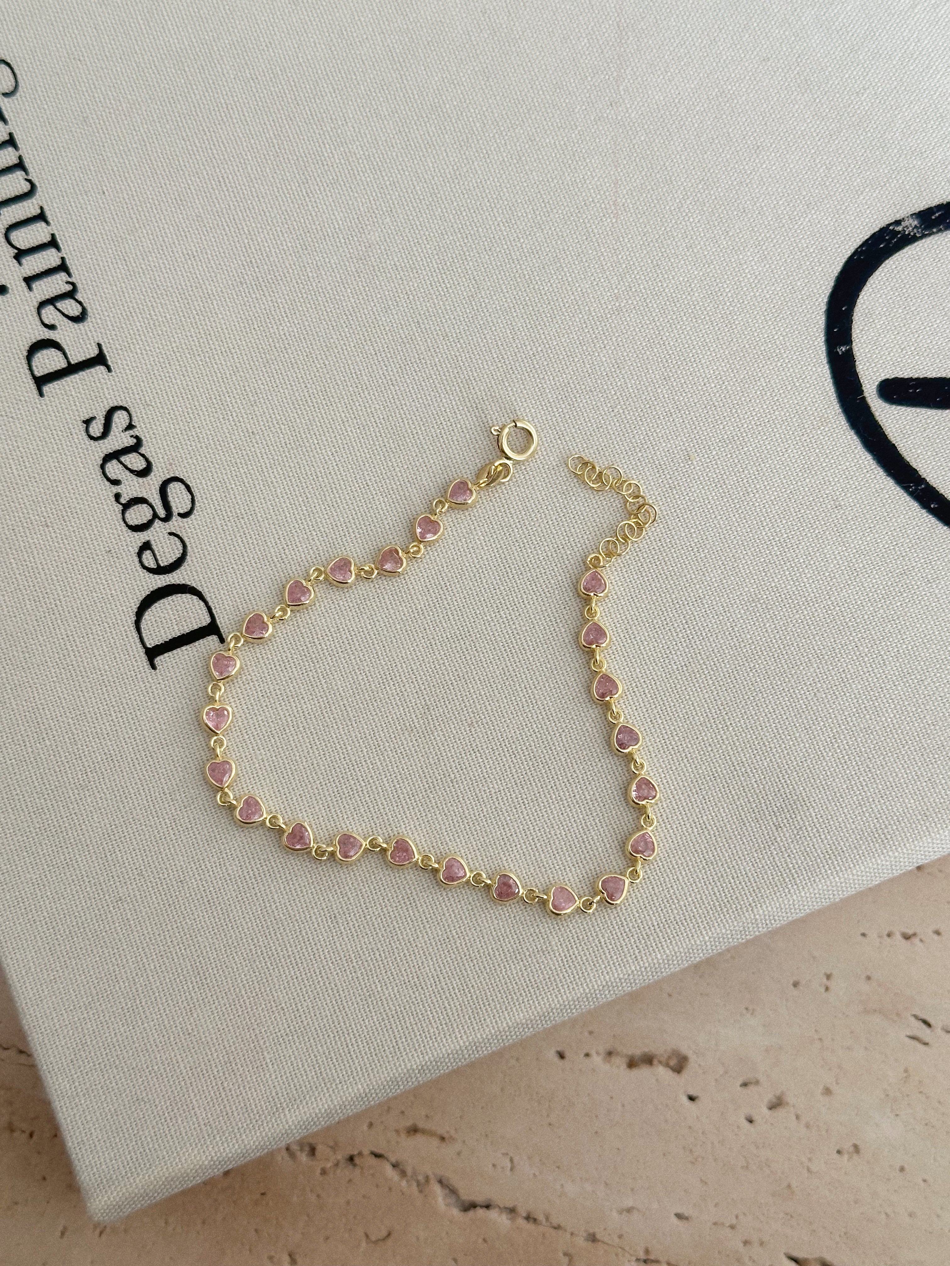 925 | Pembe Kalp Taşlı Bileklik