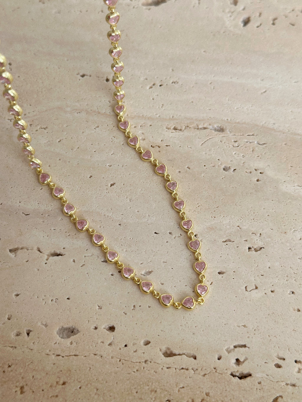925 | Pembe Kalp Taşlı Kolye