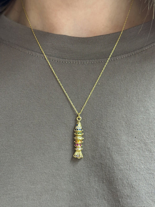 925 | 3 Boyutlu Renkli Taşlı Balık Kolye