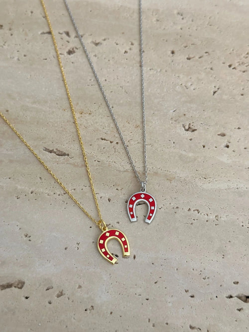 925 Gümüş | Kırmızı Mineli Nal Kolye